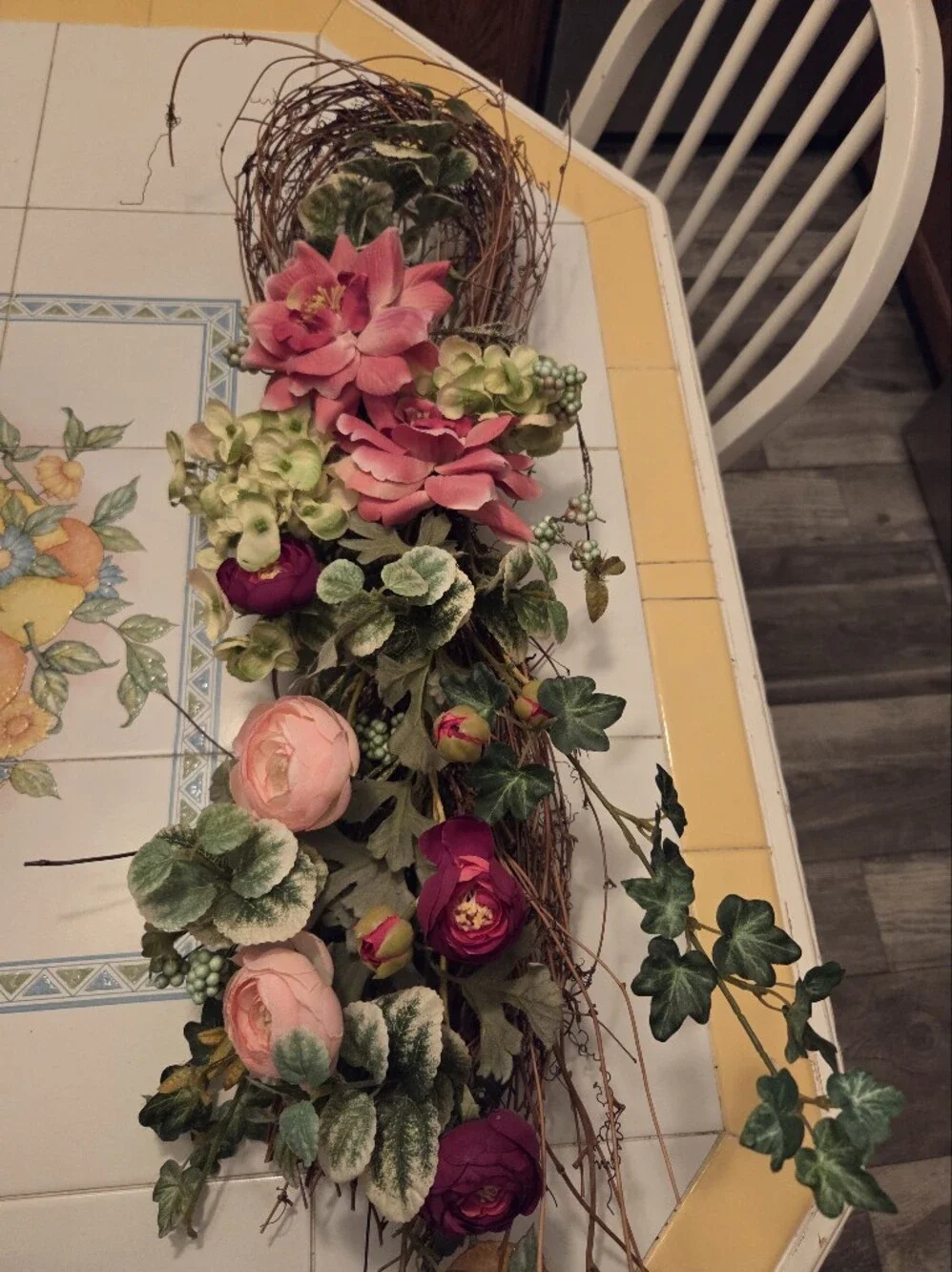 Beautiful Artificial Floral Door Arrangement  with Pink and Green Blooms
